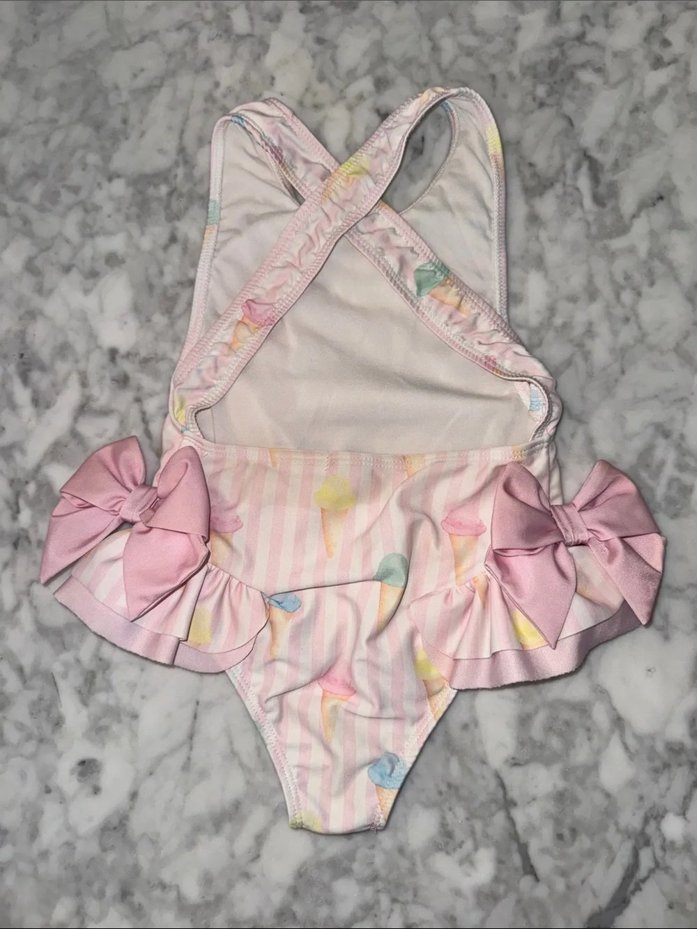 Sal & Pimenta Pink Ice Cream Print Ruffle One-Piece Swimsuit 4T
